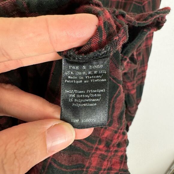 Rag & Bone | Red Black Plaid Gauze Long Sleeve Hi Low Tunic Button Front Shirt - Picture 10 of 10